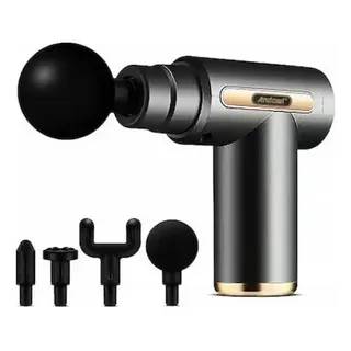 Masajeador muscular eléctrico portátil gris metálico y negro con cabezales intercambiables